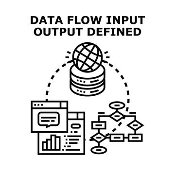 Data flow input output vector concept working Stock Illustration