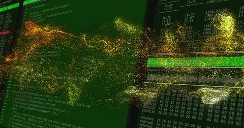 Data flow moving across code panel reacting to File ENCRYPTION selection, 스톡 사진