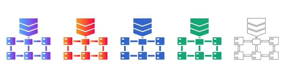 Data Flow Network Icon with Downward Arrows for Processing Stock Illustration