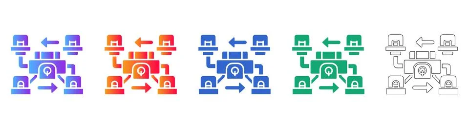 Data Flow Network Icons in Gradient and Outline 스톡 일러스트