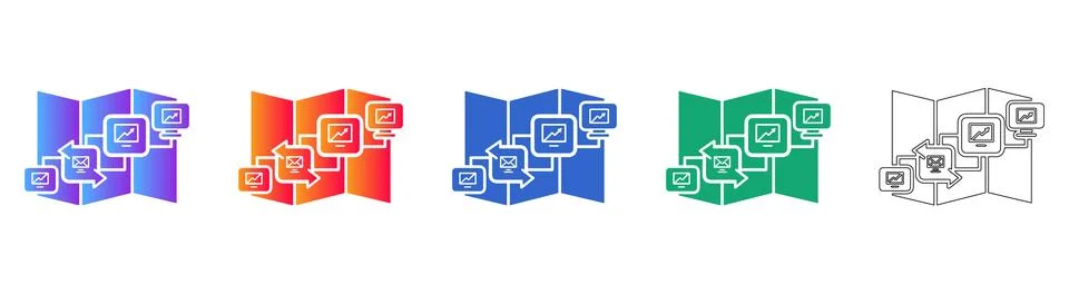 Data Flow Network Process Map Icons 库存插图