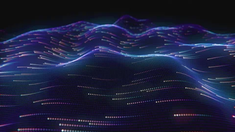 Data flow in the ocean of information. Dots fly in waves on a dark background Stock Footage 239760087