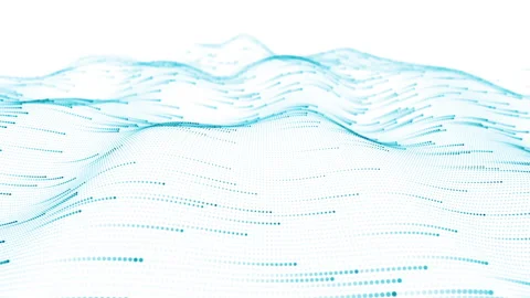 Data flow in the ocean of information. Light blue dots fly in waves on a white Stock Footage 252896128