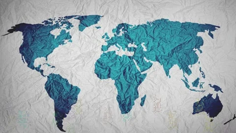 Data Flow with Paper World Map in the View Stock Footage 130496008