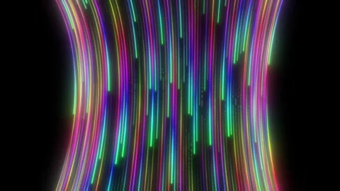 Data flow pipe abstract tunnel vibrant glowing lines curved neon ribbons pulse w Stock Footage 321231813