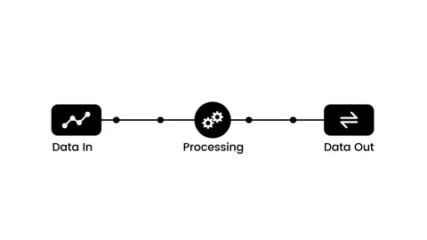 Data flow processing scheme with digital input and output node path animation Stock Footage 346679223