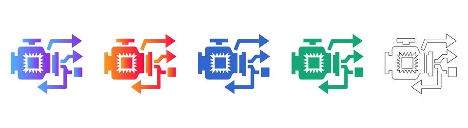 Data Flow Processor Icon Set Illustrazione stock