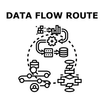 Data flow route process and information system concept Stock Illustration