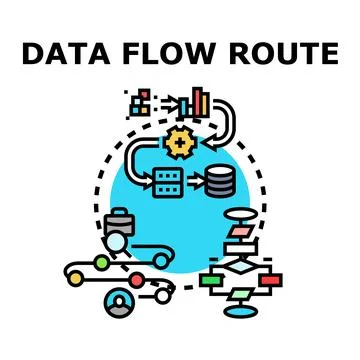 Data flow route process and information system concept Stock Illustration