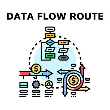 Data flow route representing information exchange and financial transactions Stock Illustration