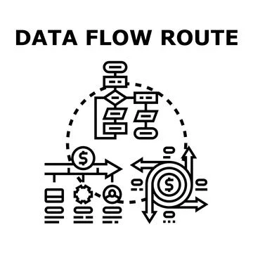 Data flow route representing information exchange and financial transactions Stock Illustration