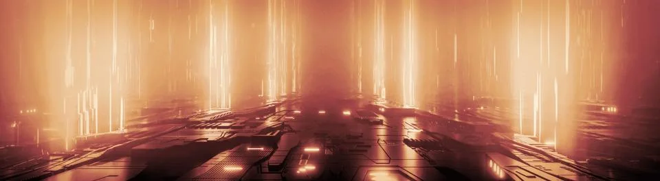 Data flow sci fi grunge scene panoramic Stock Illustration