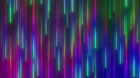 Data flow wall rainbow neon vertical lines pulse and shimmer on dark gradient ab Stock Footage 321231336