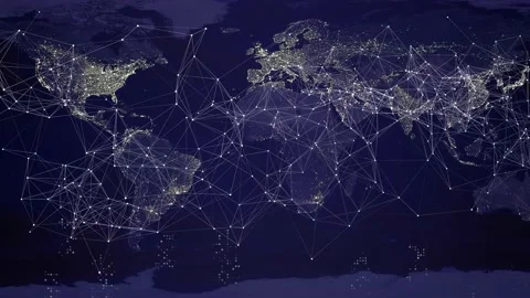 Data Flow with World Map in the Night View Stock Footage 130495892