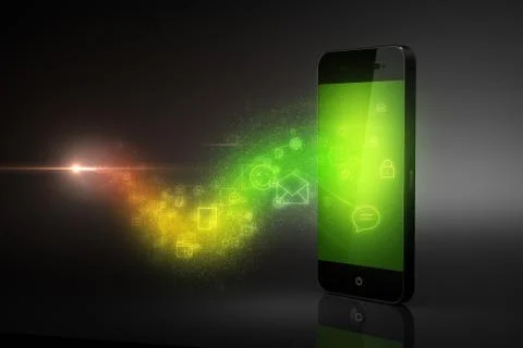 Data flows from custom smart phone Stock Illustration