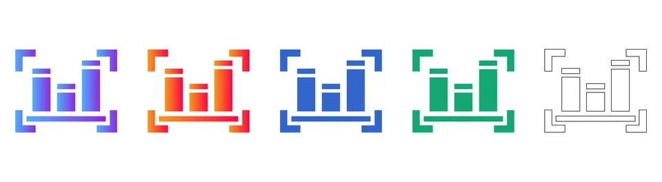Data Focus Frame Bar Chart Icon Set Stock Illustration