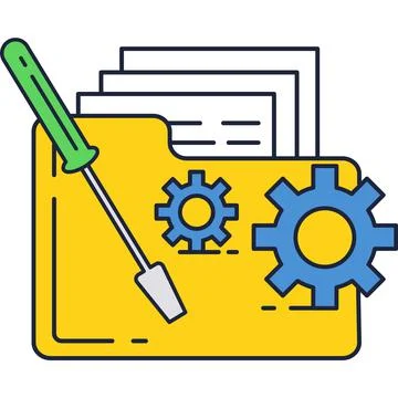 Data folder with gear and screwdriver vector icon Stock Illustration