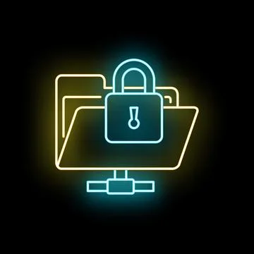 Data folder protection system neon line icon Illustrazione stock