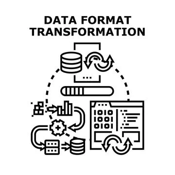Data format transformation process converting multiple file types Stock Illustration