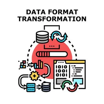 Data format transformation process converting multiple file types Stock Illustration