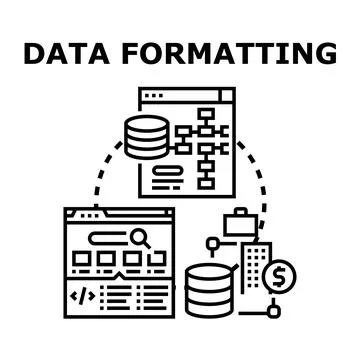 Data formatting process structuring digital information for analysis 库存插图