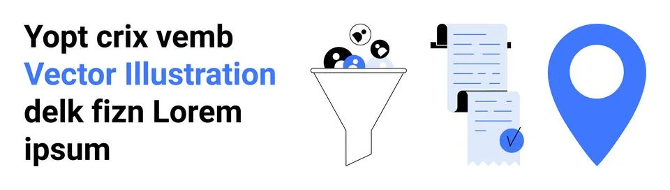 Data Funnel Filtering Process with Document Checklist and Location Marker イラスト素材