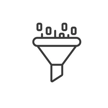 Data Funnel, icon in line design. Funnel, data, flow, conversion, process Stock Illustration