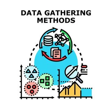 Data gathering methods process data analysis system Stock Illustration