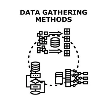 Data gathering methods processing data science concept Stock Illustration
