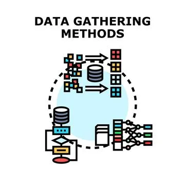 Data gathering methods processing data science concept Stock Illustration