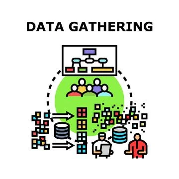 Data gathering process collecting information for analysis Illustrazione stock