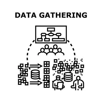 Data gathering process collecting information for analysis Stock Illustration