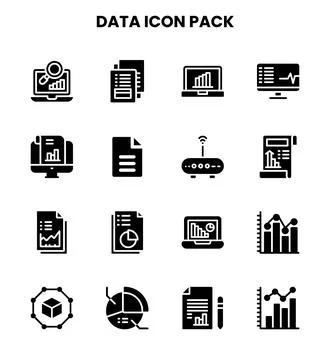 Data Glyph Collection Icons Pack Illustrazione stock