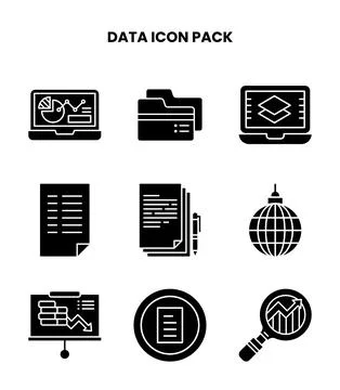 Data Glyph Collection Icons Pack Stock Illustration