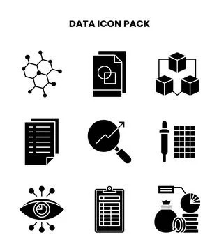 Data Glyph Collection Icons Pack Stock Illustration