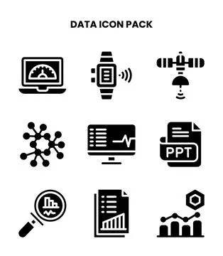Data Glyph Design Icons Pack Stock Illustration