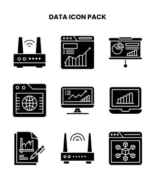 Data Glyph Design Icons Pack Stock Illustration