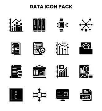 Data Glyph Design Icons Pack Stock Illustration