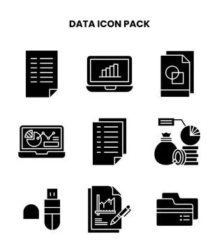 Data Glyph Icons Pack Stock Illustration