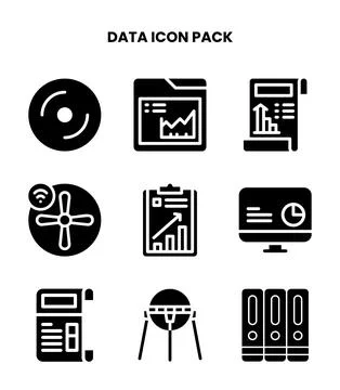 Data Glyph Set Icons Pack Stock Illustration