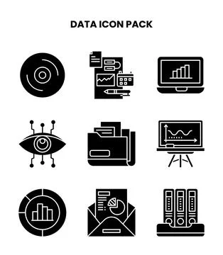 Data Glyph Set Icons Pack Stock Illustration