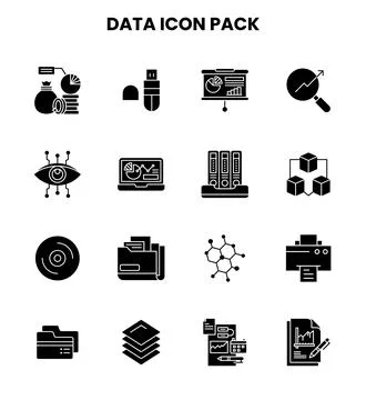 Data Glyph SVG Icons Pack Stock Illustration