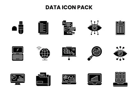 Data Glyph Vector Icons Pack Stock Illustration