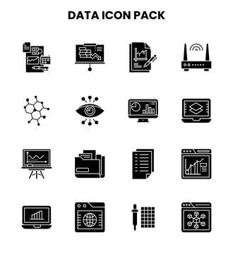 Data Glyph Vector Icons Pack Stock Illustration