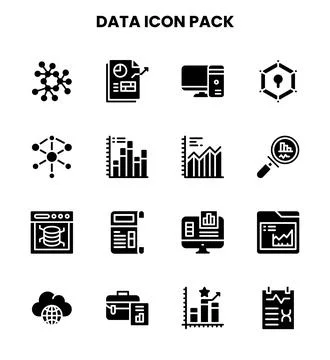 Data Glyph Vector Icons Pack Illustrazione stock