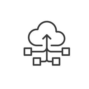 Data goes to cloud, icon in line design. Data, cloud, upload, storage, cloud Stock Illustration
