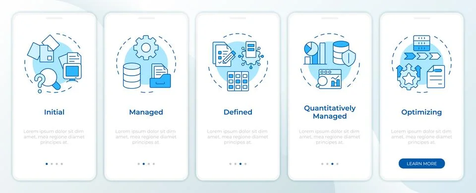 Data governance maturity model blue onboarding mobile app screen Stock Illustration