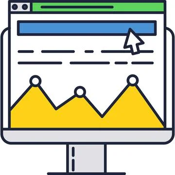 Data graph chart on computer screen monitor vector Illustrazione stock