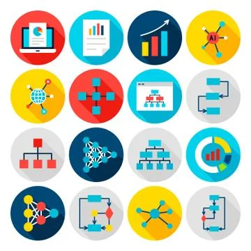 Data Graph Flat Icons Stock Illustration