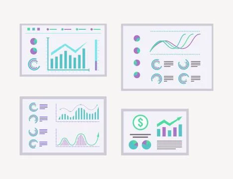 Data graph reports illustrations set. Business presentation, infographic 스톡 일러스트